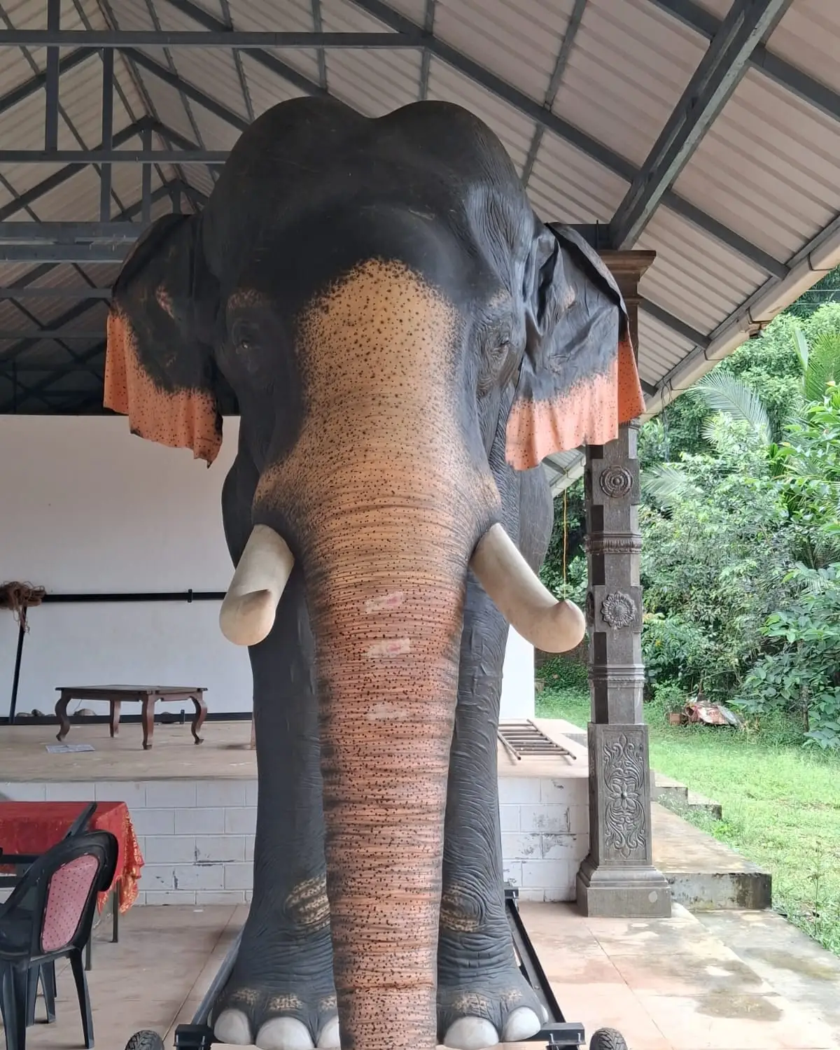 റോബോട്ടിക് ആനയായ മഹാദേവന്റെ മുൻവശത്തെ കാഴ്ച